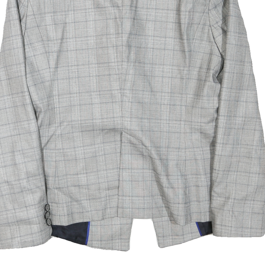 ZARA Womens Grey Checked Blazer Jacket L Cotton Blend Button Closure Classic Fit
