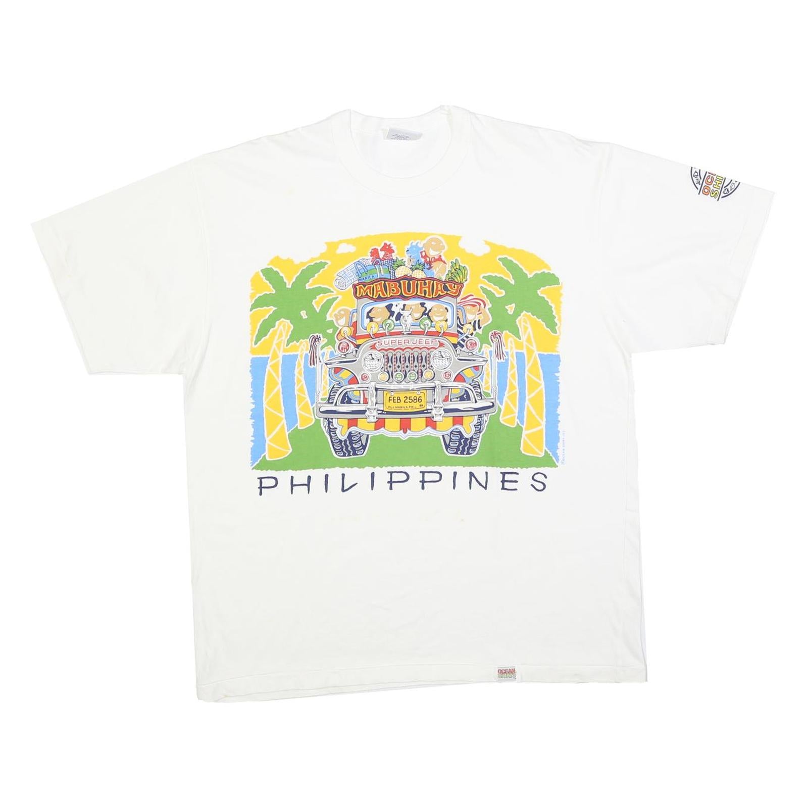 OCEAN SHIRTS Mens White Mabuhay Philippines Graphic T-Shirt L Short Sleeve Crew
