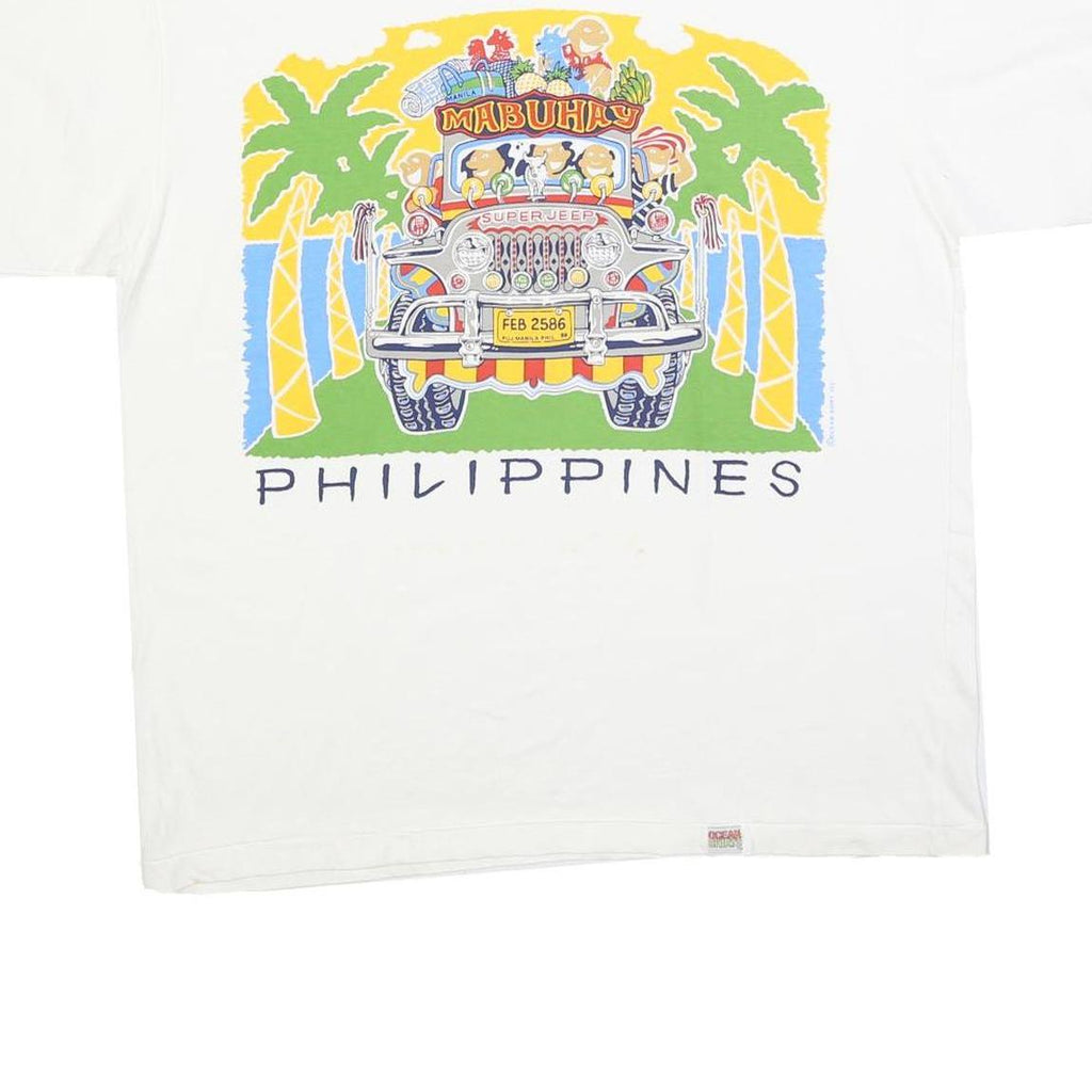 OCEAN SHIRTS Mens White Mabuhay Philippines Graphic T-Shirt L Short Sleeve Crew