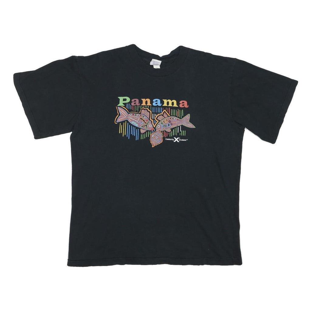 CELEBRITY CRUISES Mens Black Panama Graphic T-Shirt XL Short Sleeve Crew Neck