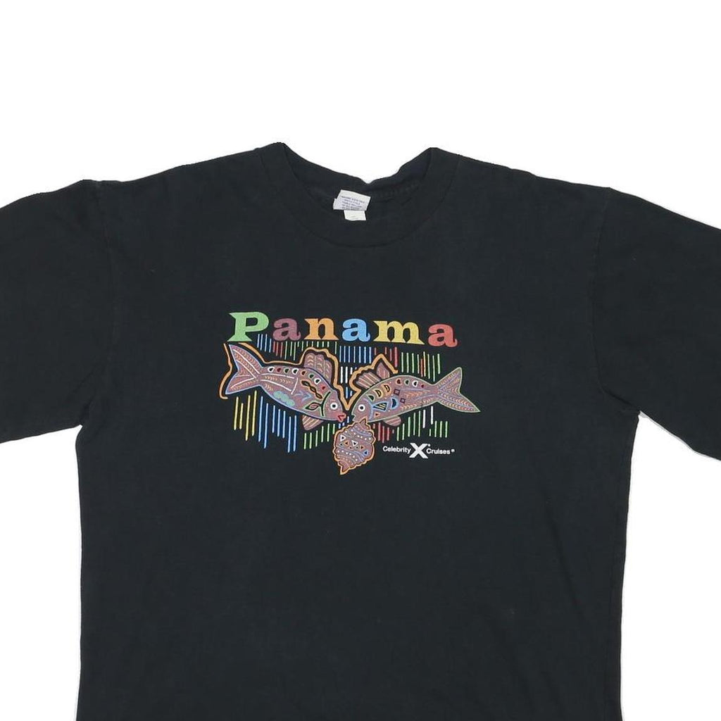 CELEBRITY CRUISES Mens Black Panama Graphic T-Shirt XL Short Sleeve Crew Neck