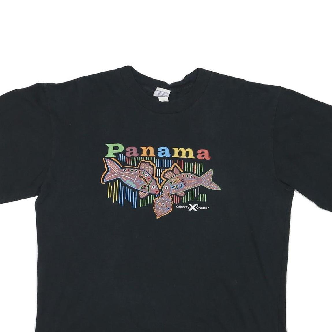 CELEBRITY CRUISES Mens Black Panama Graphic T-Shirt XL Short Sleeve Crew Neck