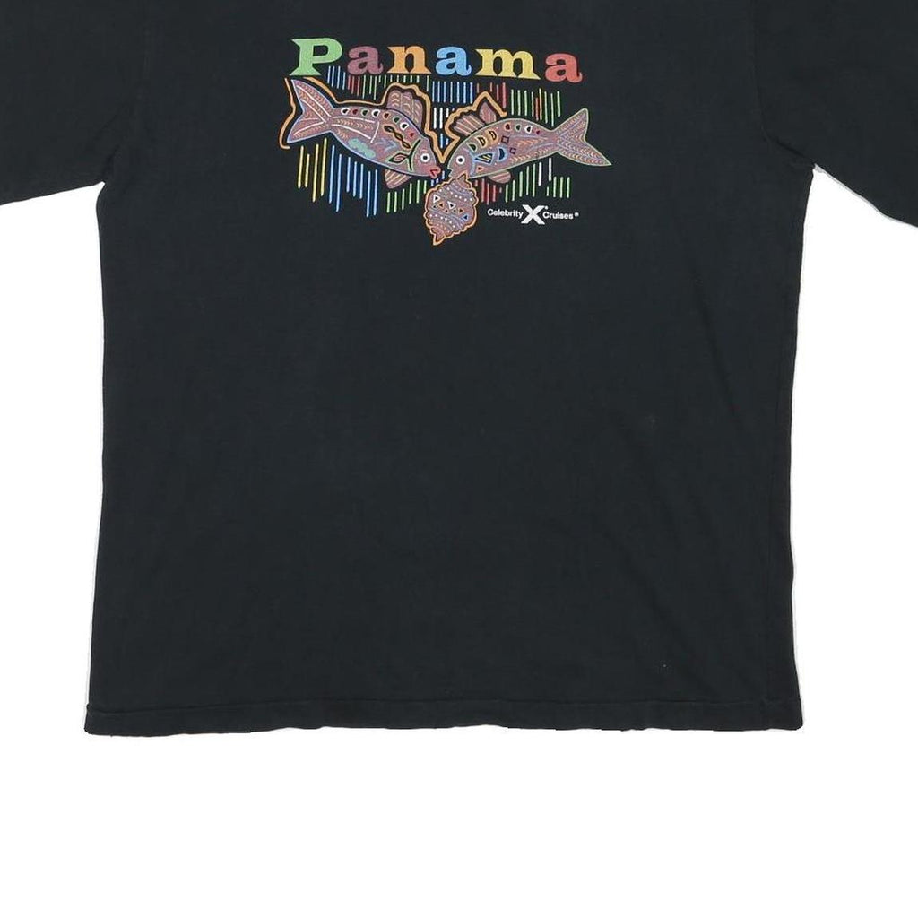 CELEBRITY CRUISES Mens Black Panama Graphic T-Shirt XL Short Sleeve Crew Neck