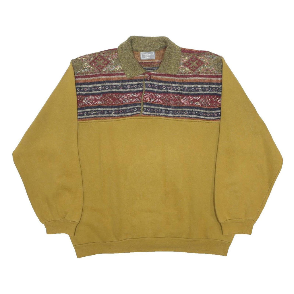 KAPPA Mens Yellow & Green Red Polo Collar Geometric Print Pullover M Cotton