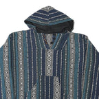 Womens Blue & White Patterned Hoodie L Cotton Blend Relaxed Fit Casual