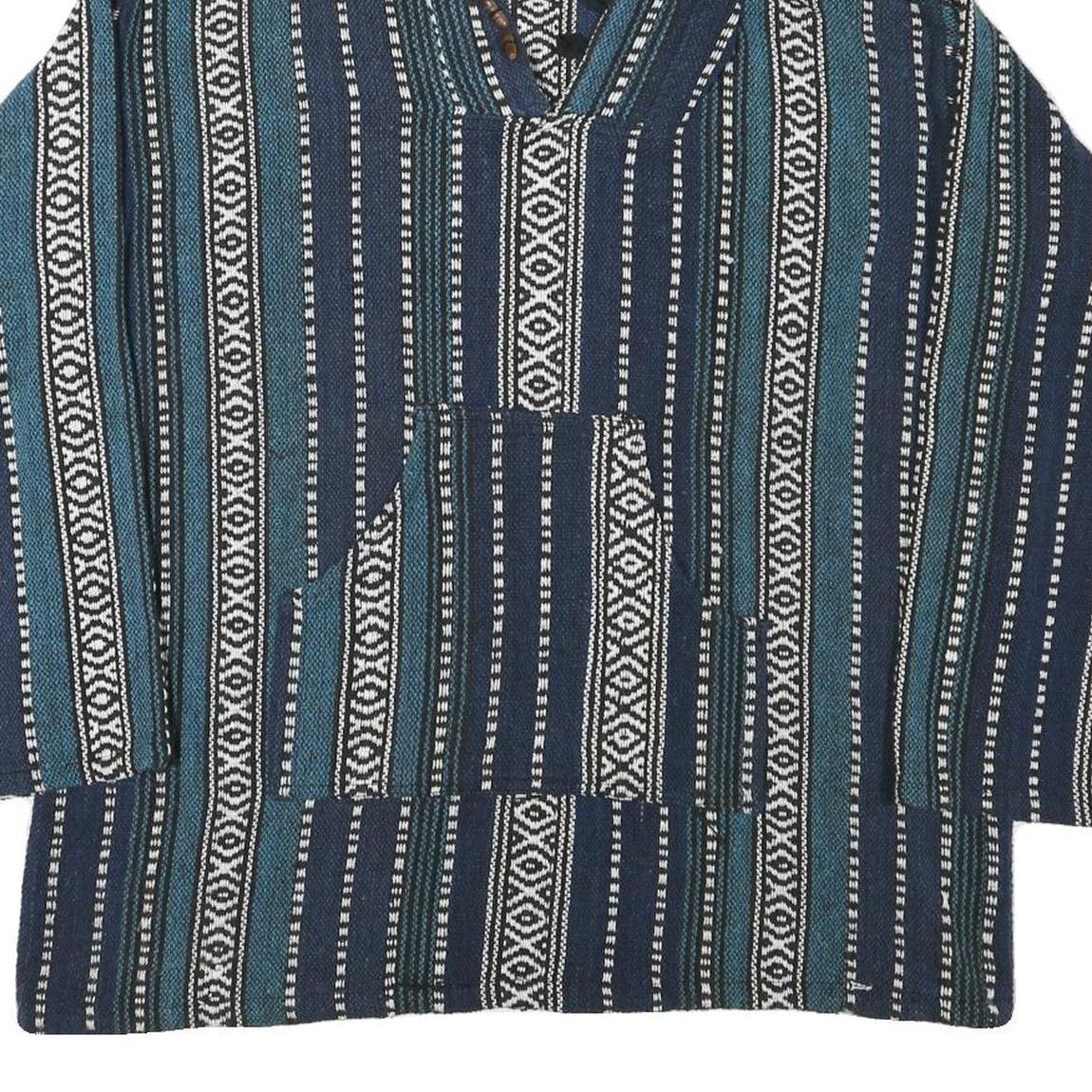 Womens Blue & White Patterned Hoodie L Cotton Blend Relaxed Fit Casual