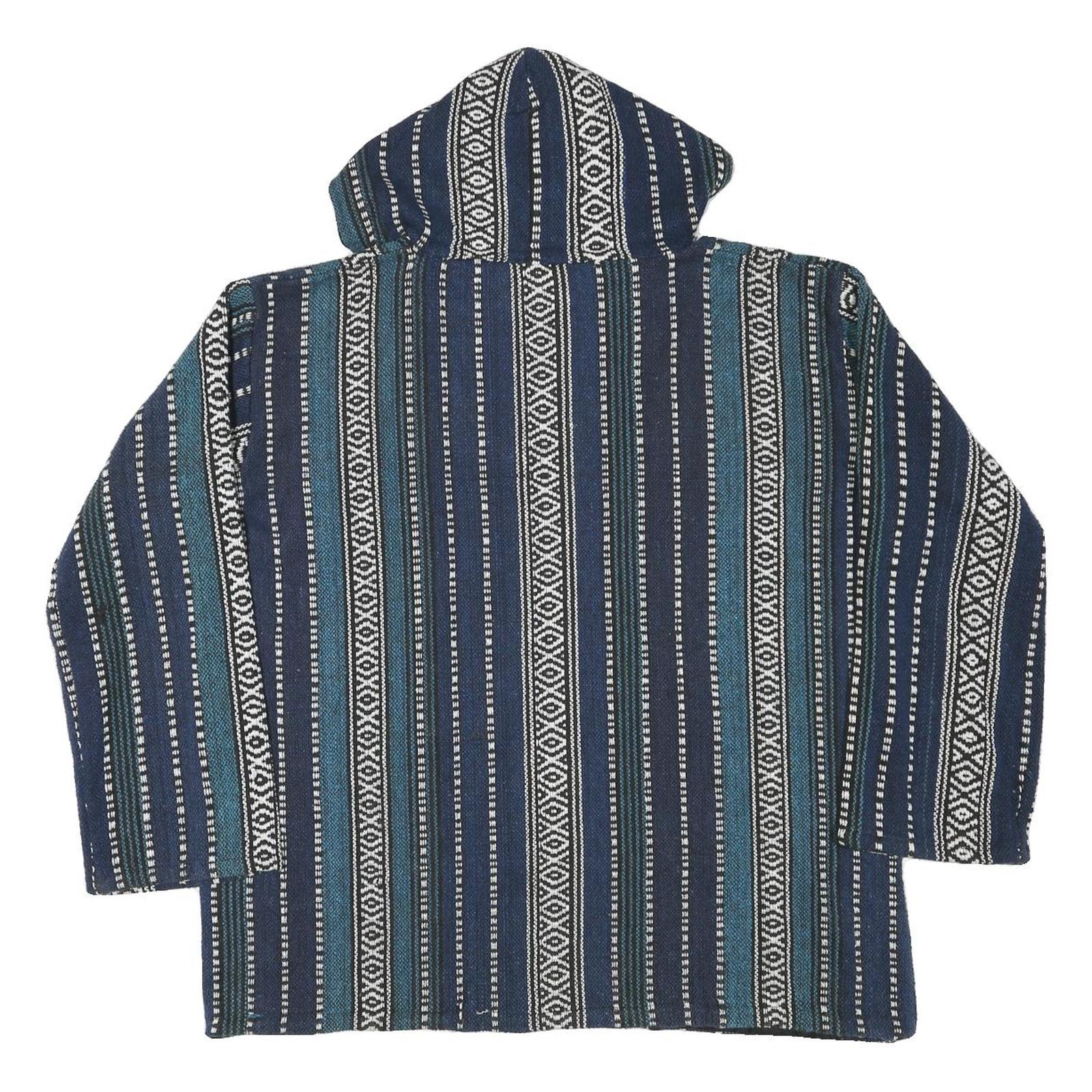 Womens Blue & White Patterned Hoodie L Cotton Blend Relaxed Fit Casual