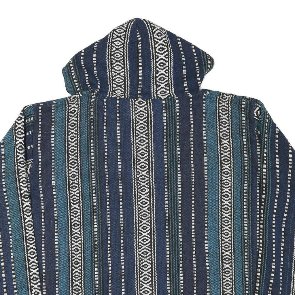 Womens Blue & White Patterned Hoodie L Cotton Blend Relaxed Fit Casual