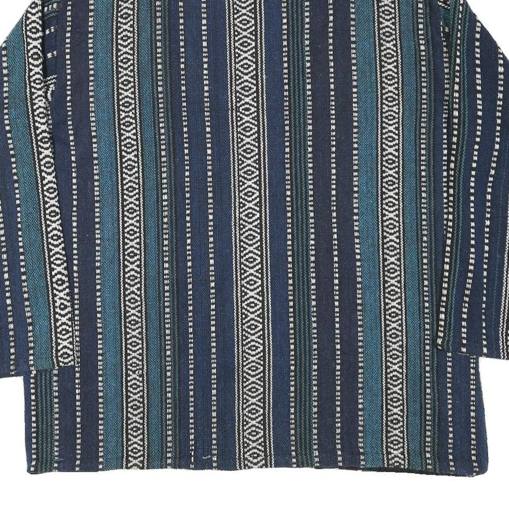 Womens Blue & White Patterned Hoodie L Cotton Blend Relaxed Fit Casual