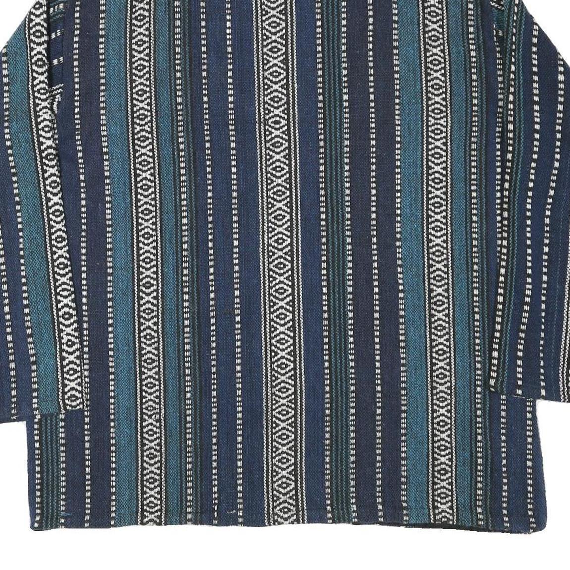 Womens Blue & White Patterned Hoodie L Cotton Blend Relaxed Fit Casual