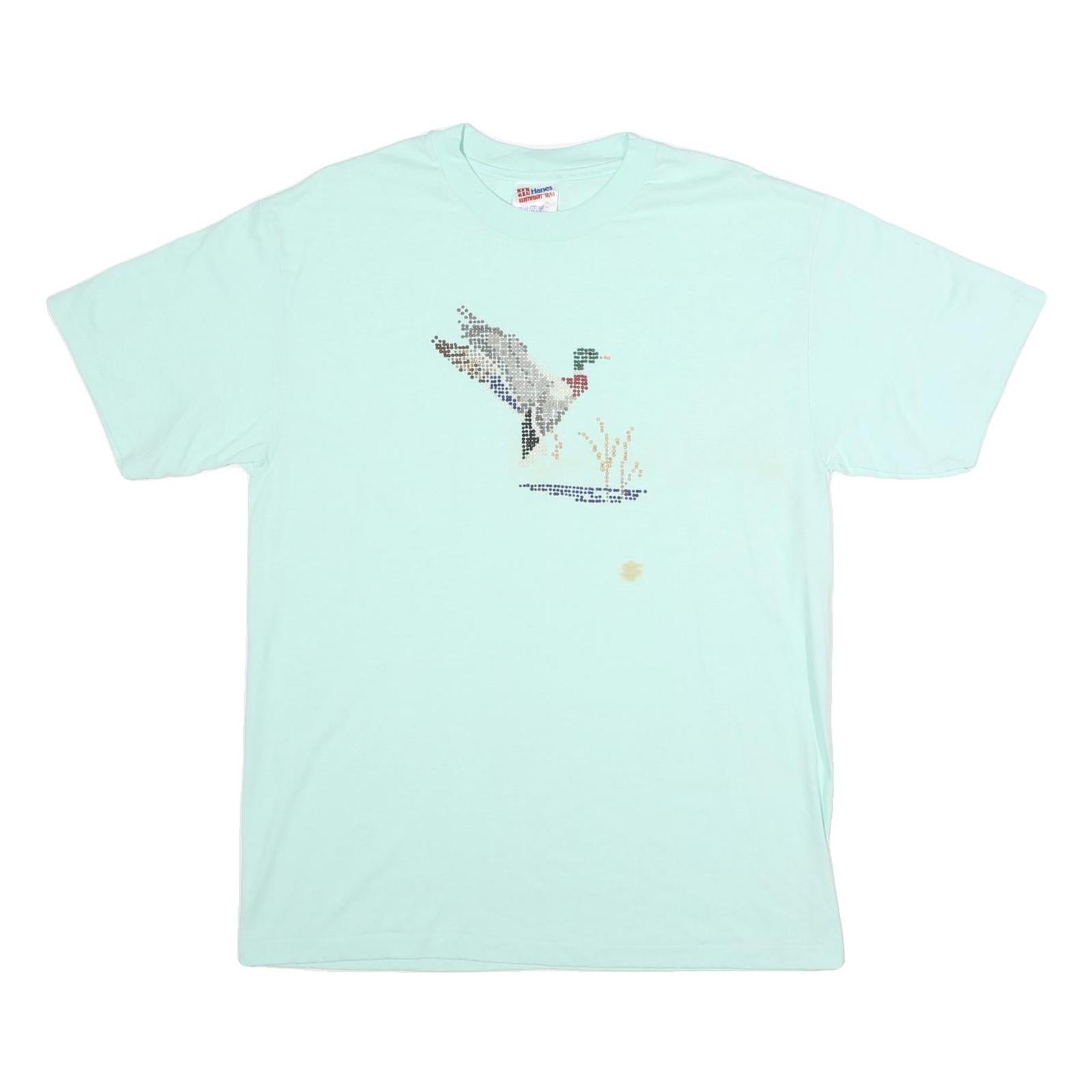 HANES Mens Light Blue Graphic T-Shirt L Short Sleeve Crew Neck Duck Print