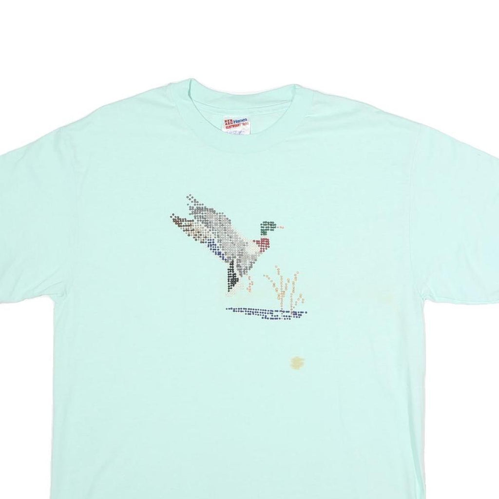 HANES Mens Light Blue Graphic T-Shirt L Short Sleeve Crew Neck Duck Print