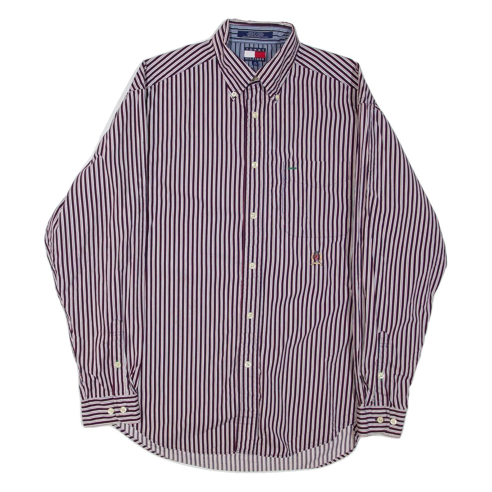 TOMMY HILFIGER Mens Shirt Red Striped Long Sleeve M