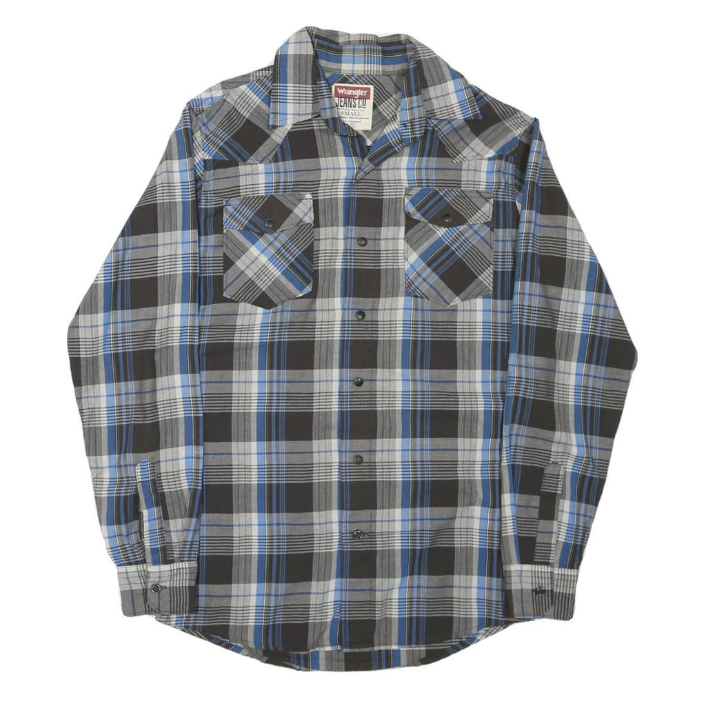 WRANGLER Mens Black & Blue Check Shirt S Classic Western Button Front Casual