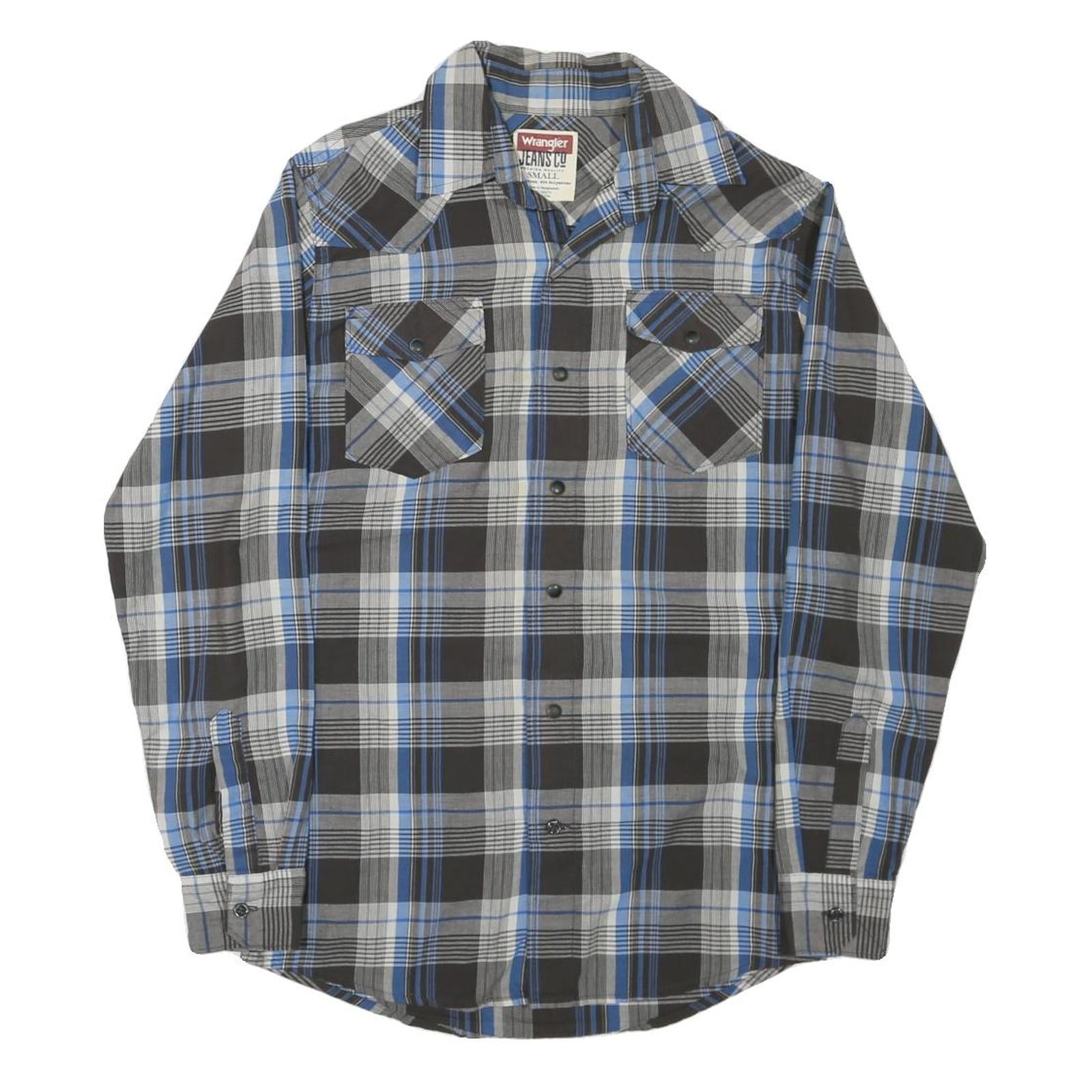 WRANGLER Mens Black & Blue Check Shirt S Classic Western Button Front Casual