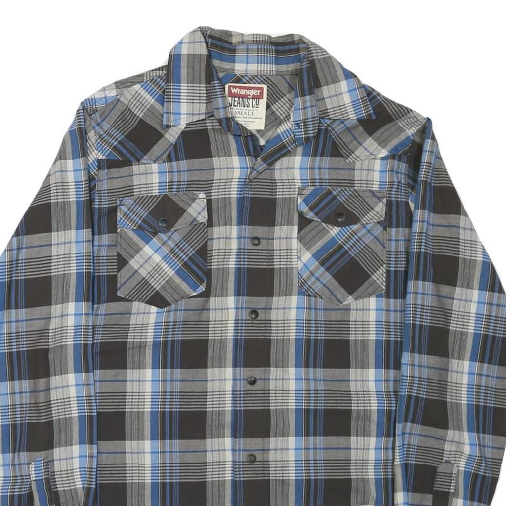 WRANGLER Mens Black & Blue Check Shirt S Classic Western Button Front Casual