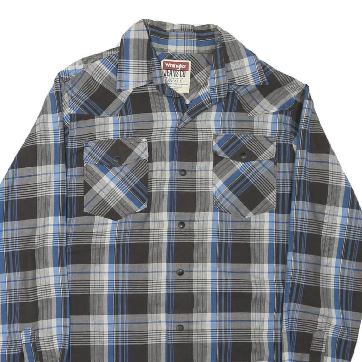 WRANGLER Mens Black & Blue Check Shirt S Classic Western Button Front Casual