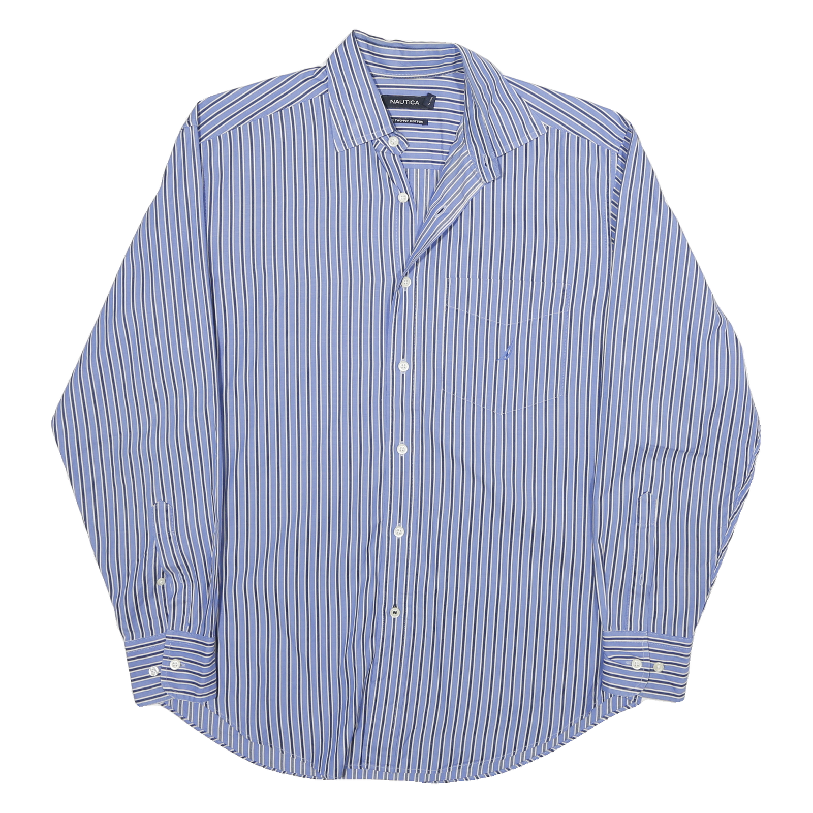 NAUTICA Mens Blue White Stripe Shirt L Long Sleeve Cotton Blend Classic