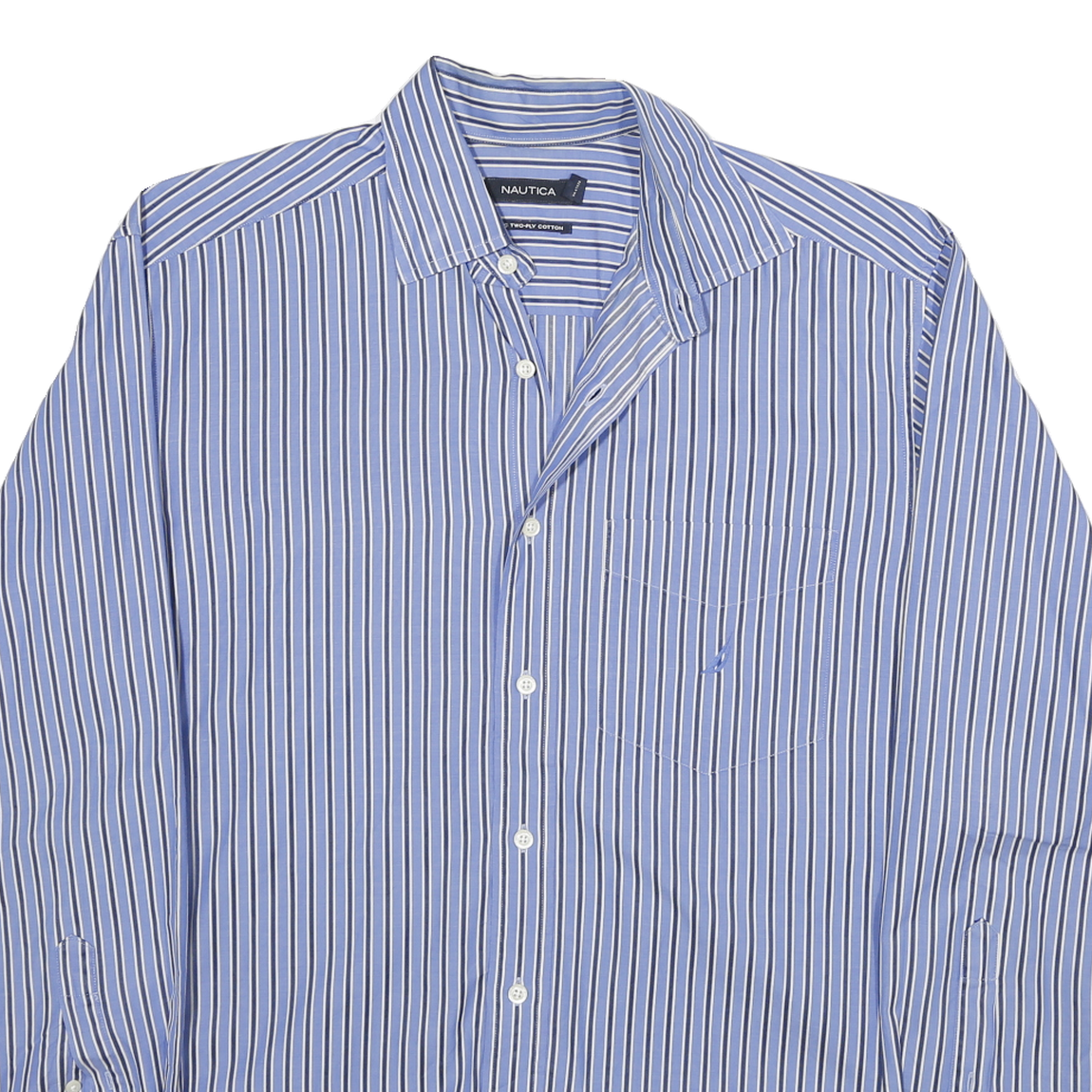 NAUTICA Mens Blue White Stripe Shirt L Long Sleeve Cotton Blend Classic