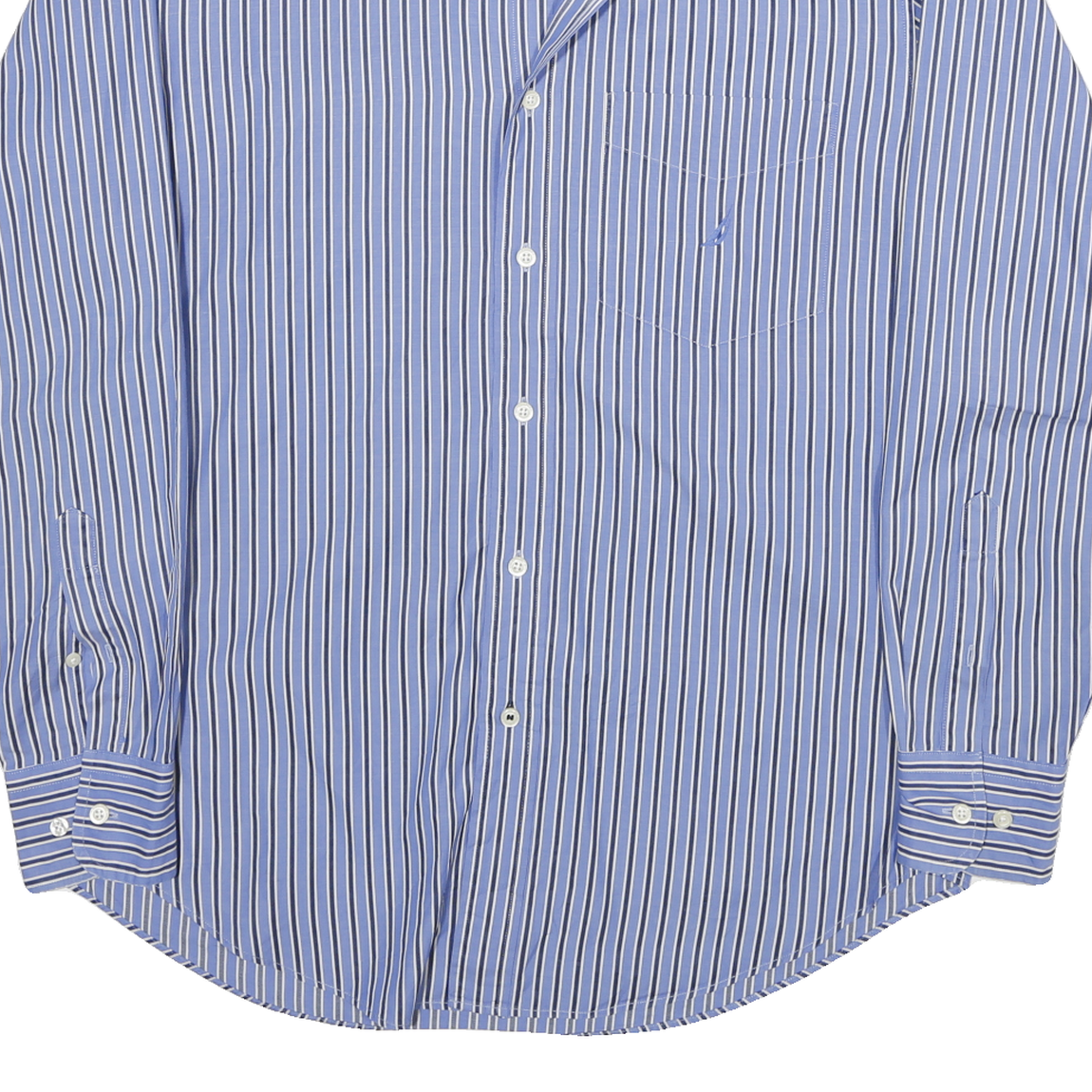 NAUTICA Mens Blue White Stripe Shirt L Long Sleeve Cotton Blend Classic