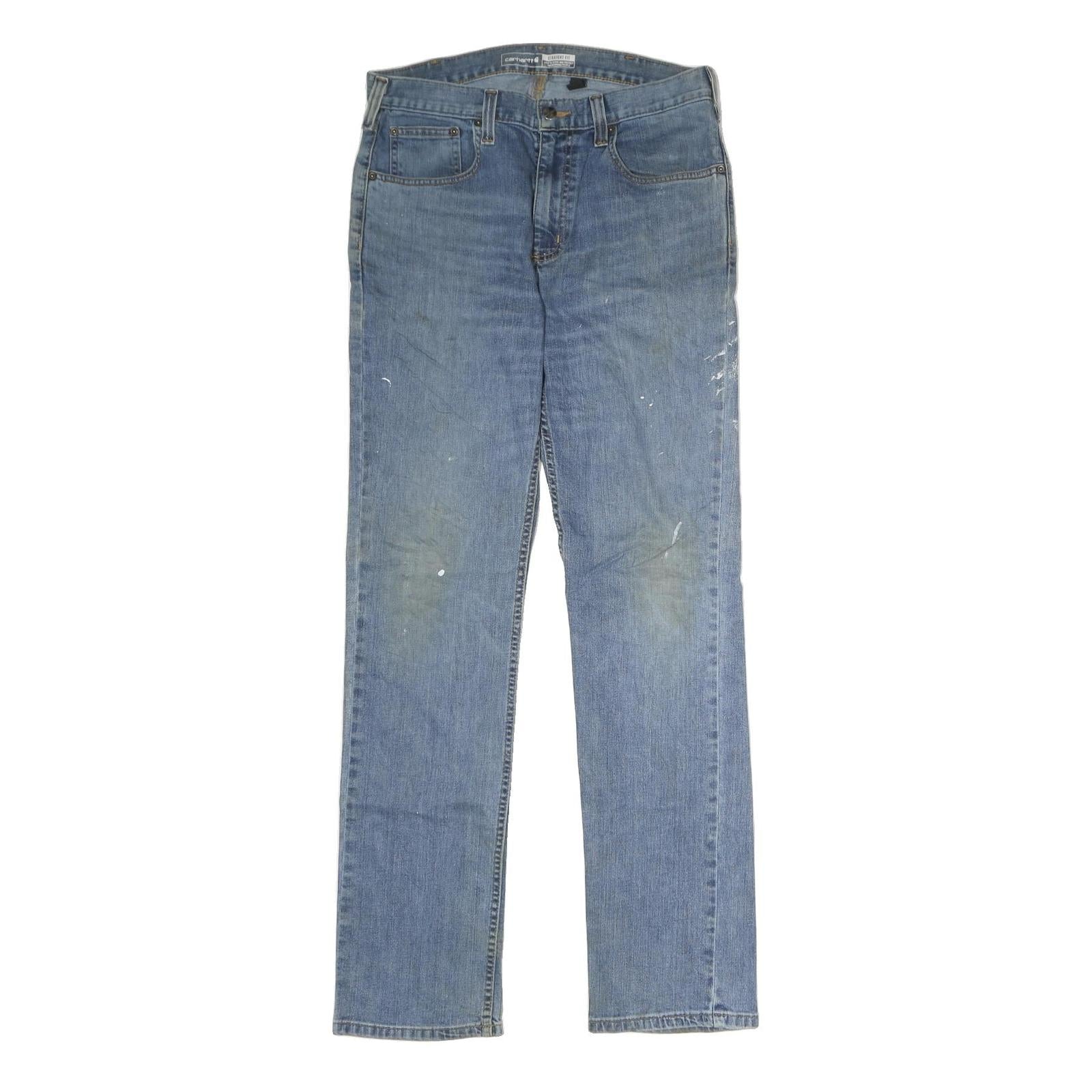 CARHARTT Mens Slim Blue Denim Jeans W32 L34 Workwear Zip Closure