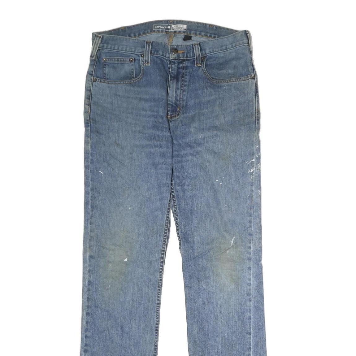 CARHARTT Mens Slim Blue Denim Jeans W32 L34 Workwear Zip Closure