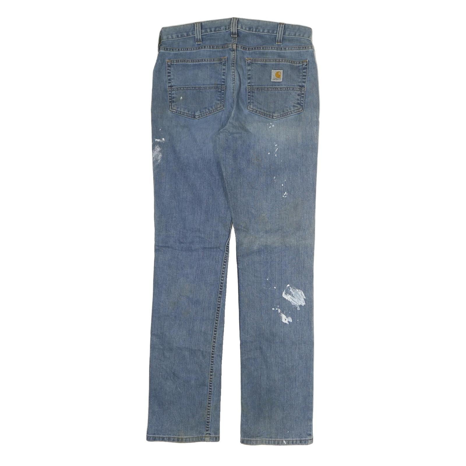 CARHARTT Mens Slim Blue Denim Jeans W32 L34 Workwear Zip Closure