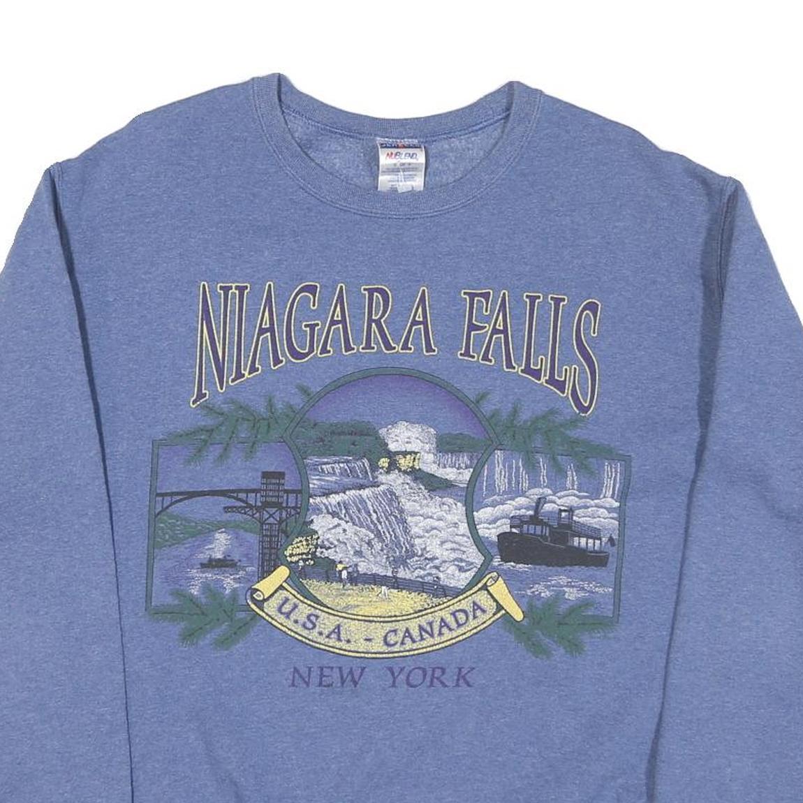 JERZEES Mens Blue Niagara Falls Crew Neck S Cotton Blend Graphic Sweatshirt