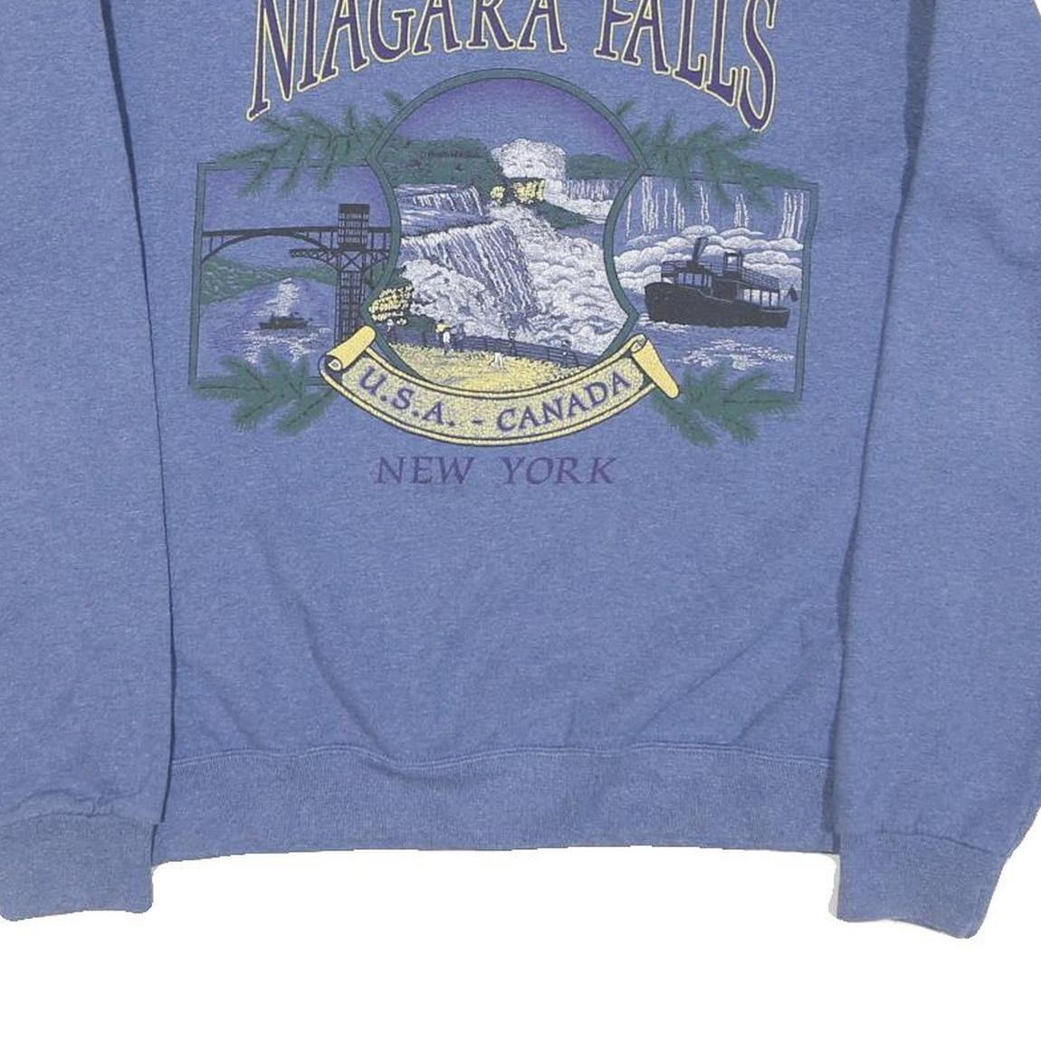 JERZEES Mens Blue Niagara Falls Crew Neck S Cotton Blend Graphic Sweatshirt