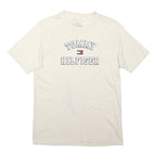 TOMMY HILFIGER Boys White Cotton Blend Graphic T-Shirt L Short Sleeve Crew Neck