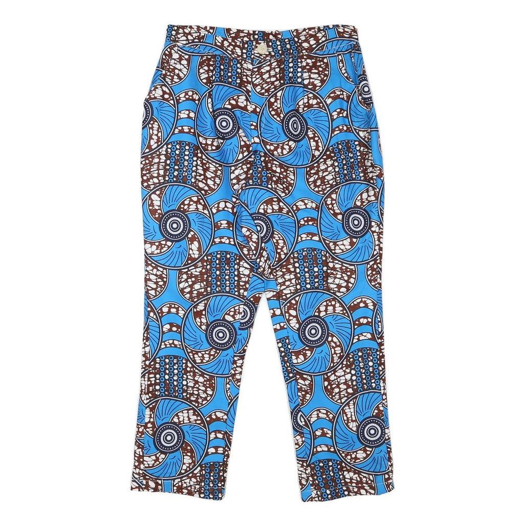Womens Cotton Blend Blue & Brown Relaxed Straight Trousers W29 L26 Printed