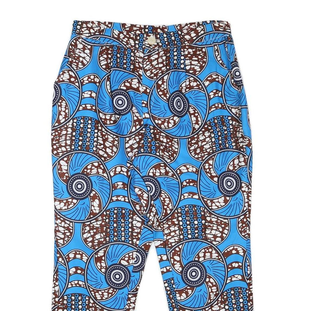 Womens Cotton Blend Blue & Brown Relaxed Straight Trousers W29 L26 Printed