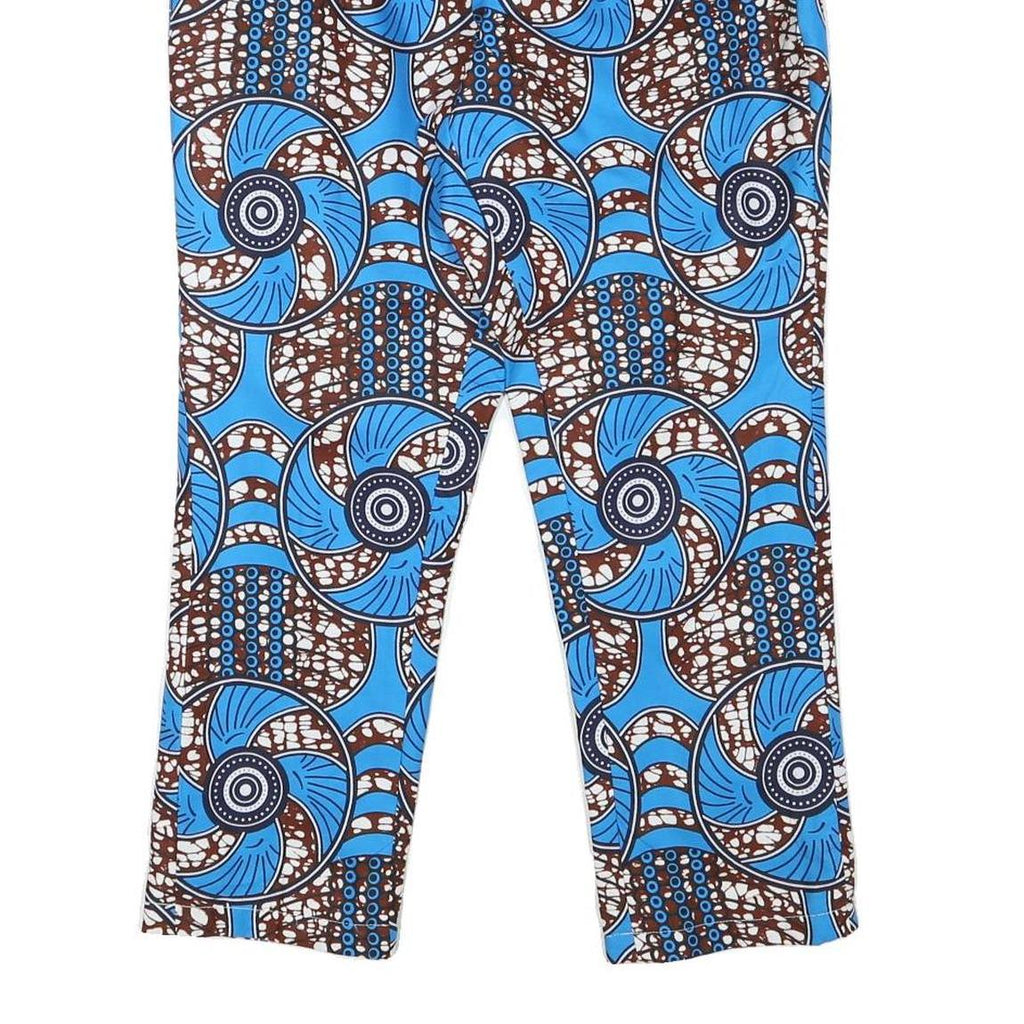 Womens Cotton Blend Blue & Brown Relaxed Straight Trousers W29 L26 Printed