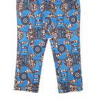 Womens Cotton Blend Blue & Brown Relaxed Straight Trousers W29 L26 Printed