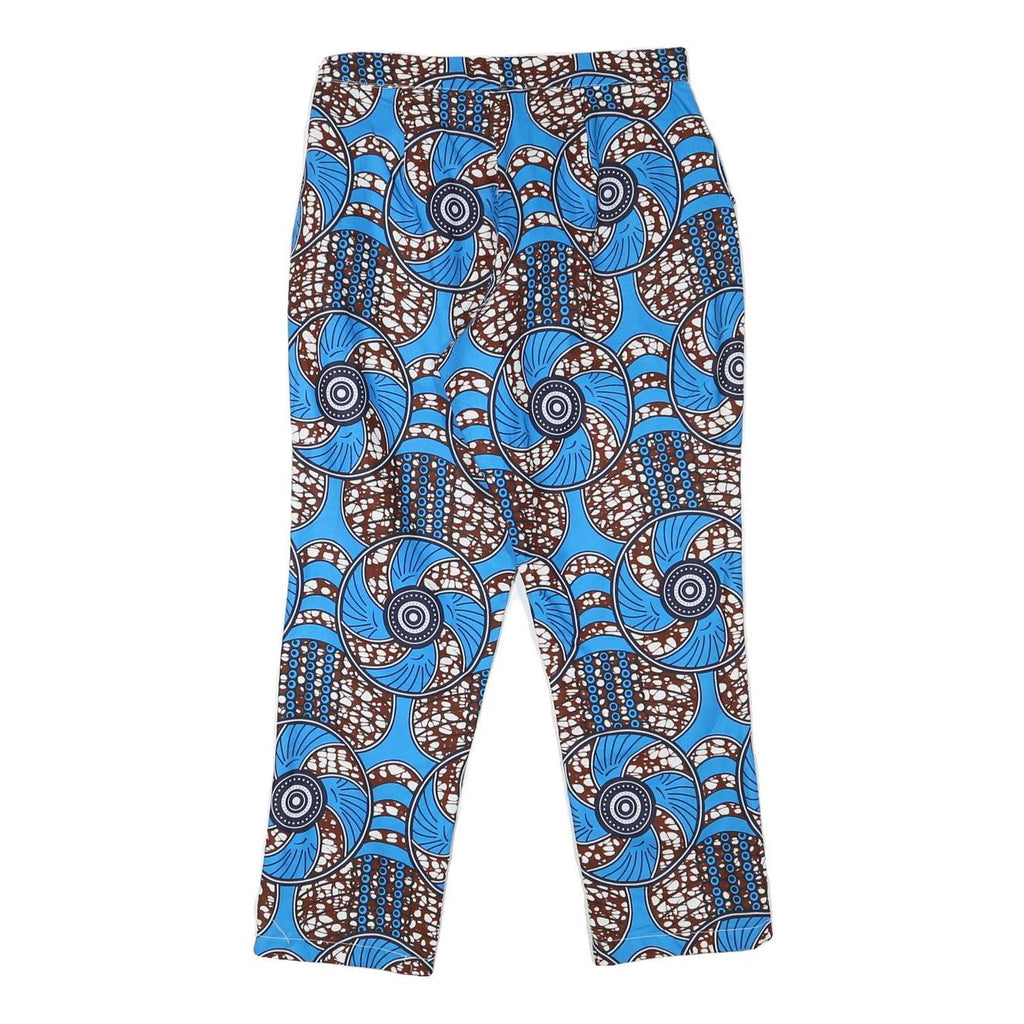 Womens Cotton Blend Blue & Brown Relaxed Straight Trousers W29 L26 Printed