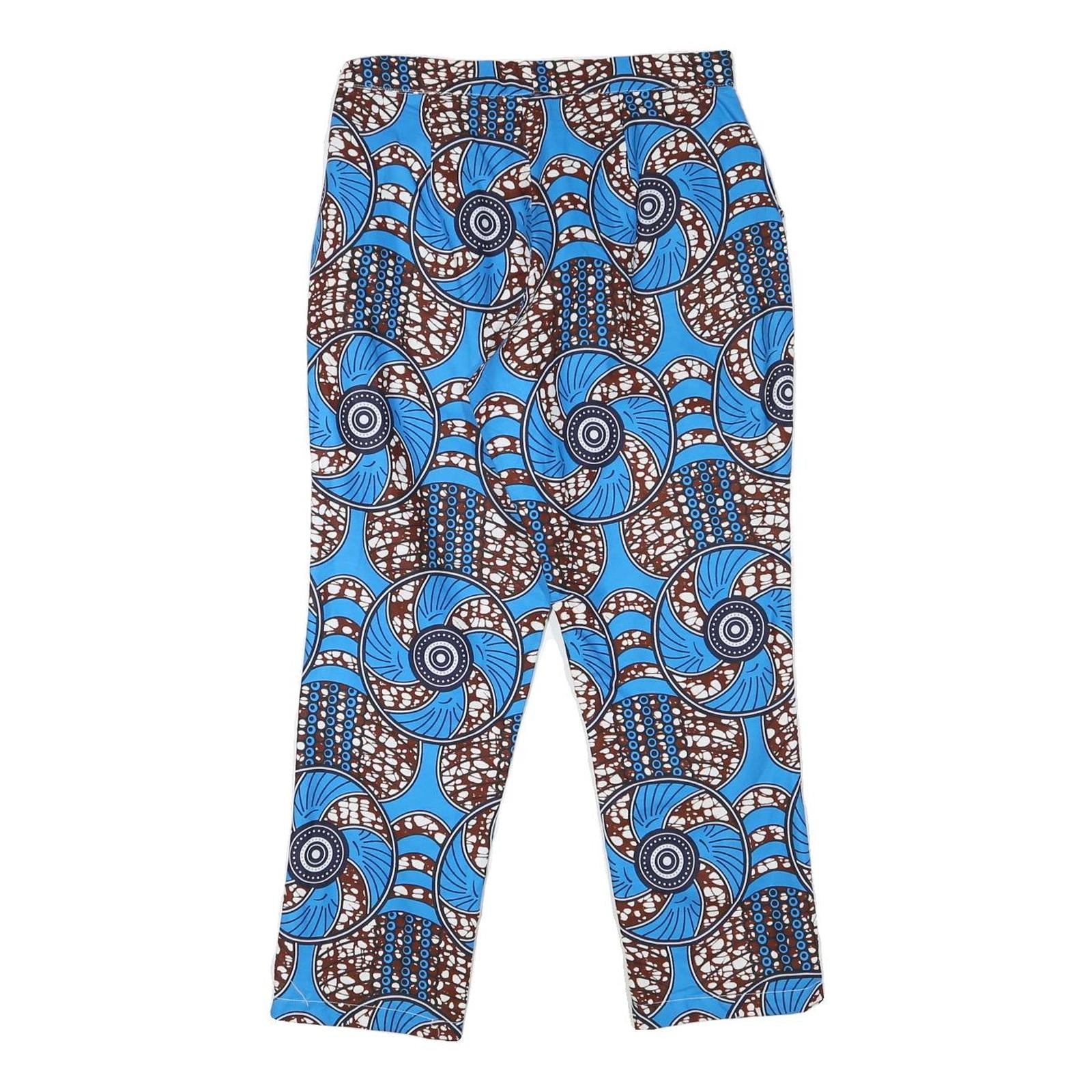 Womens Cotton Blend Blue & Brown Relaxed Straight Trousers W29 L26 Printed