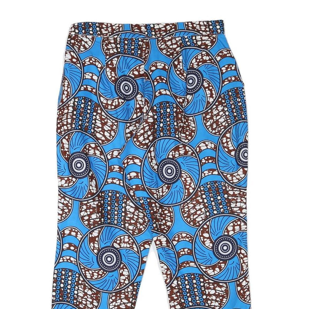 Womens Cotton Blend Blue & Brown Relaxed Straight Trousers W29 L26 Printed