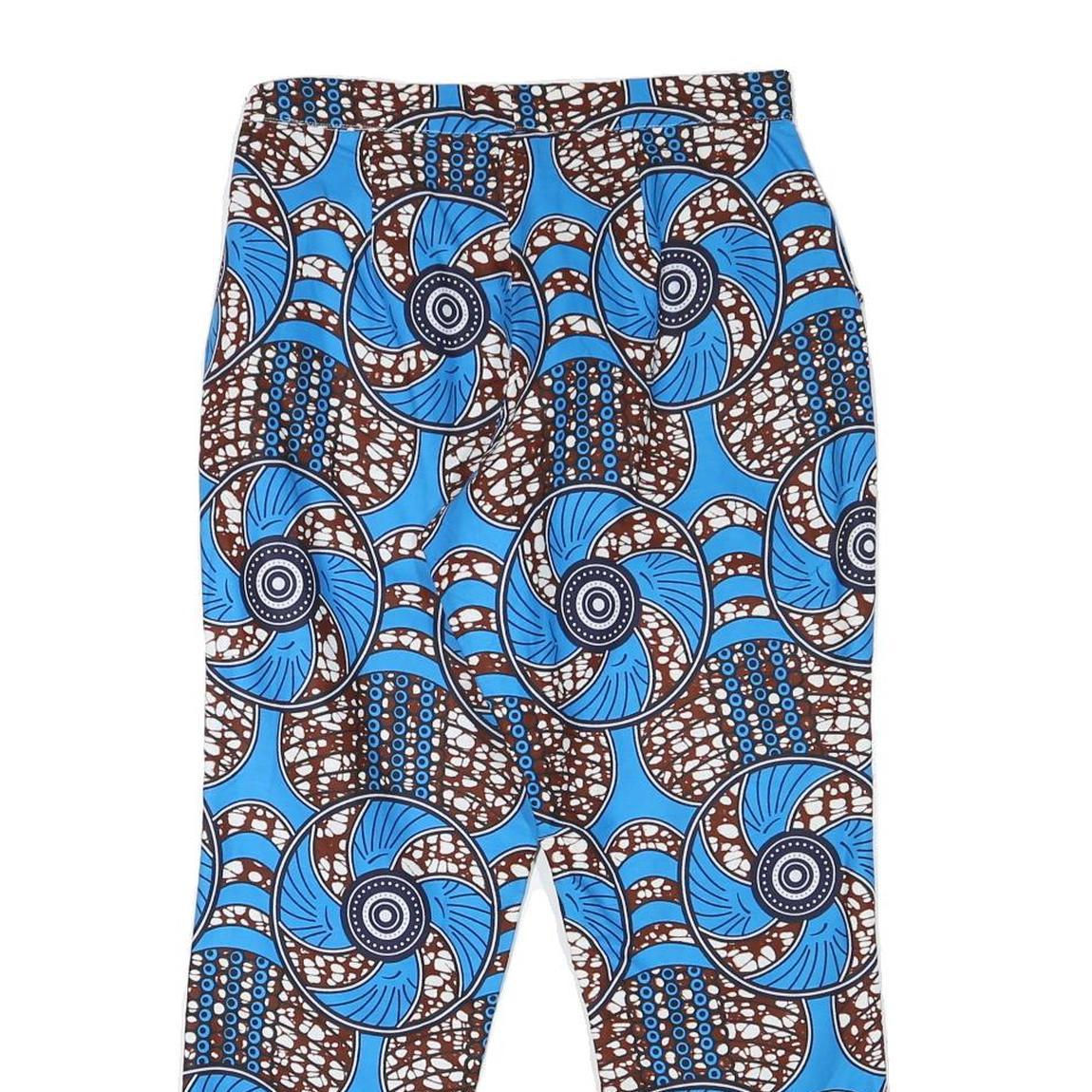 Womens Cotton Blend Blue & Brown Relaxed Straight Trousers W29 L26 Printed