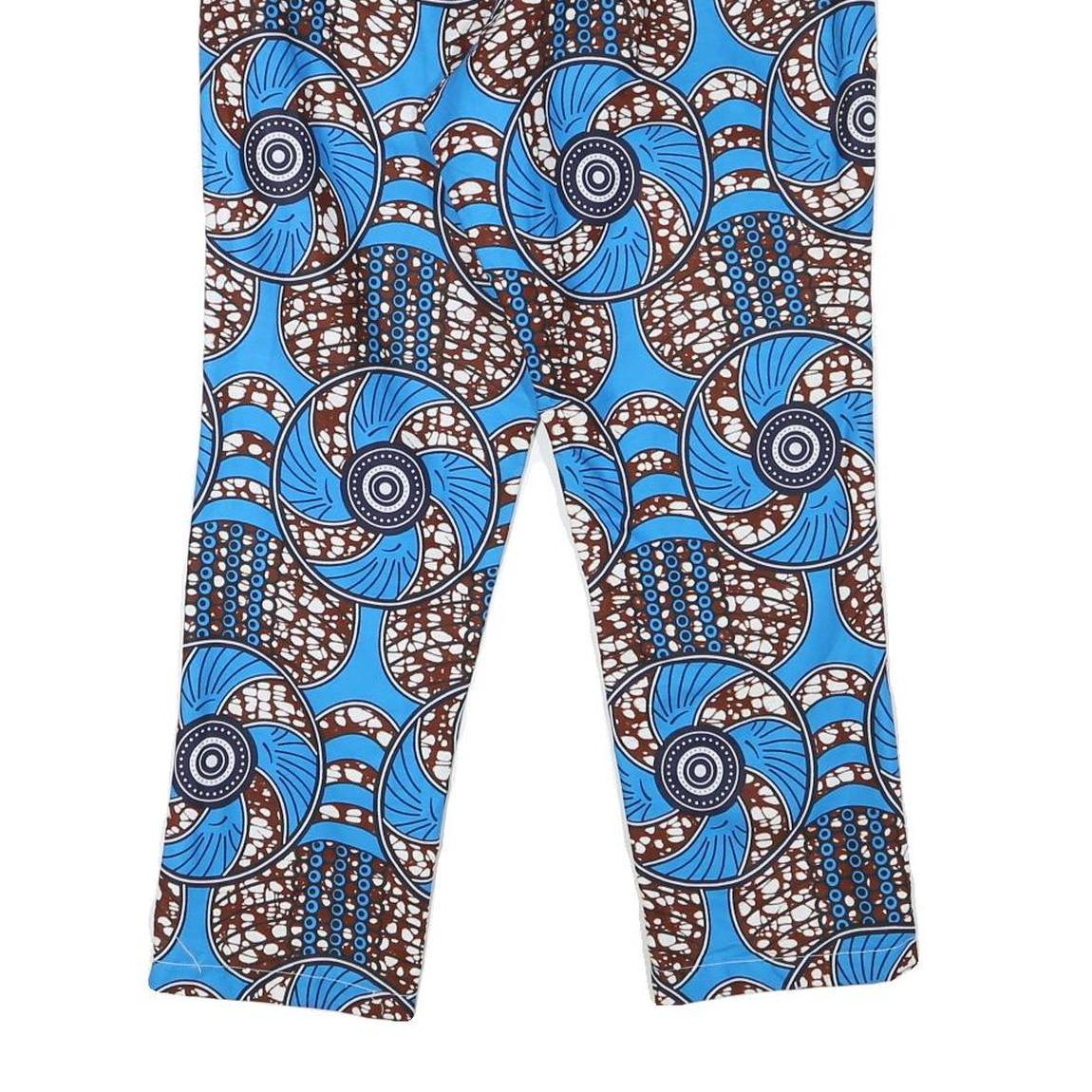 Womens Cotton Blend Blue & Brown Relaxed Straight Trousers W29 L26 Printed