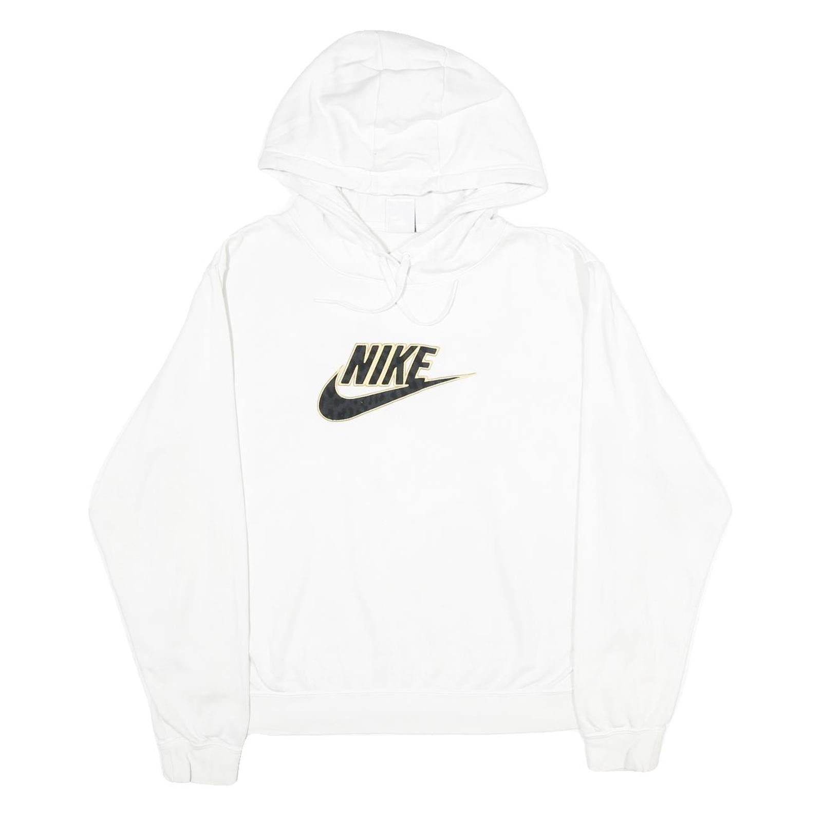 NIKE Womens White Hoodie M Cotton Blend Pullover Sweatshirt Logo Print