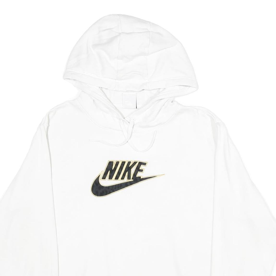 NIKE Womens White Hoodie M Cotton Blend Pullover Sweatshirt Logo Print