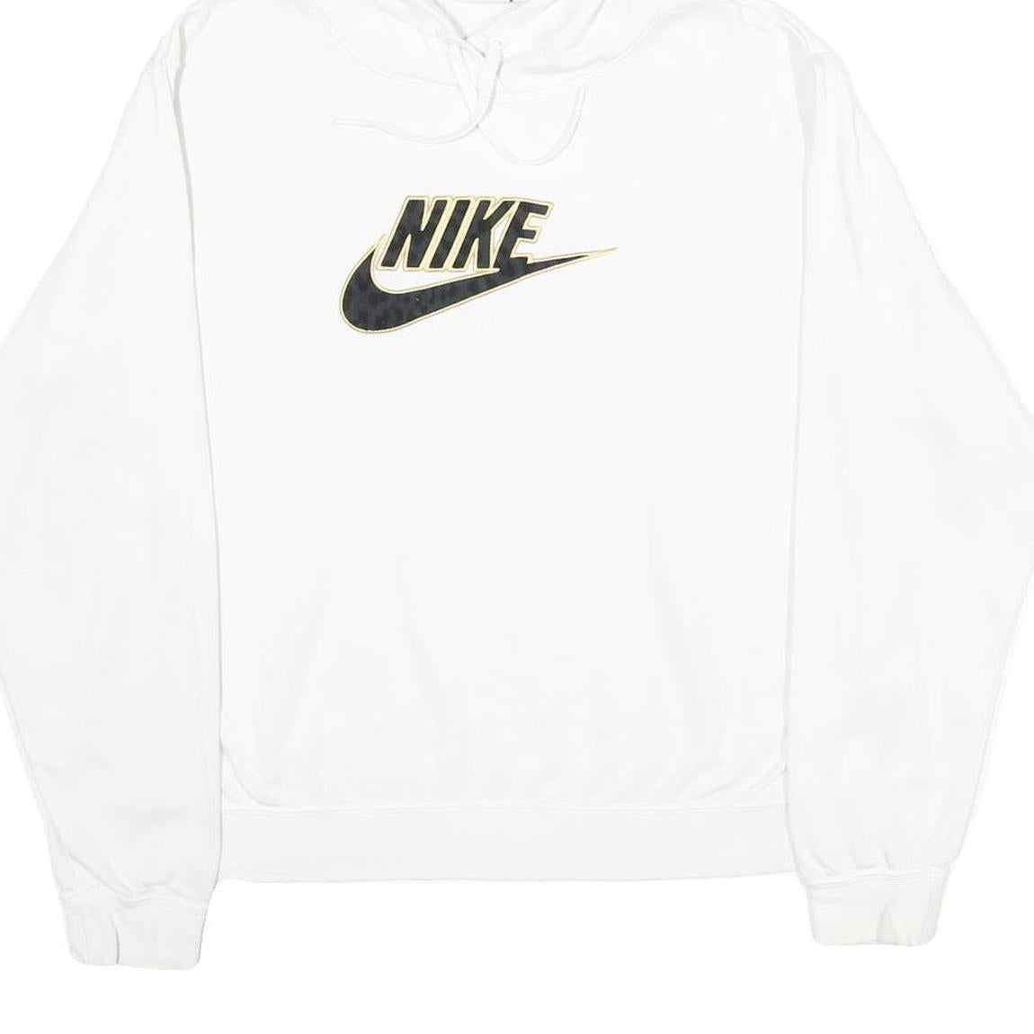 NIKE Womens White Hoodie M Cotton Blend Pullover Sweatshirt Logo Print