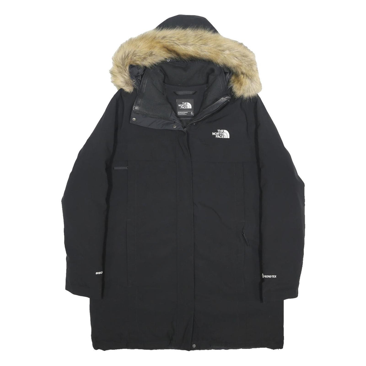 THE NORTH FACE Womens Black Parka XL Polyester Zip Faux Fur Hooded Winter Jacket