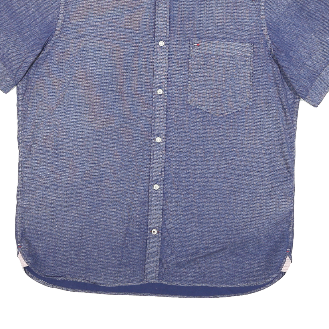 TOMMY HILFIGER Mens Blue Button-Down Short Sleeve Shirt 2XL Casual Cotton Blend