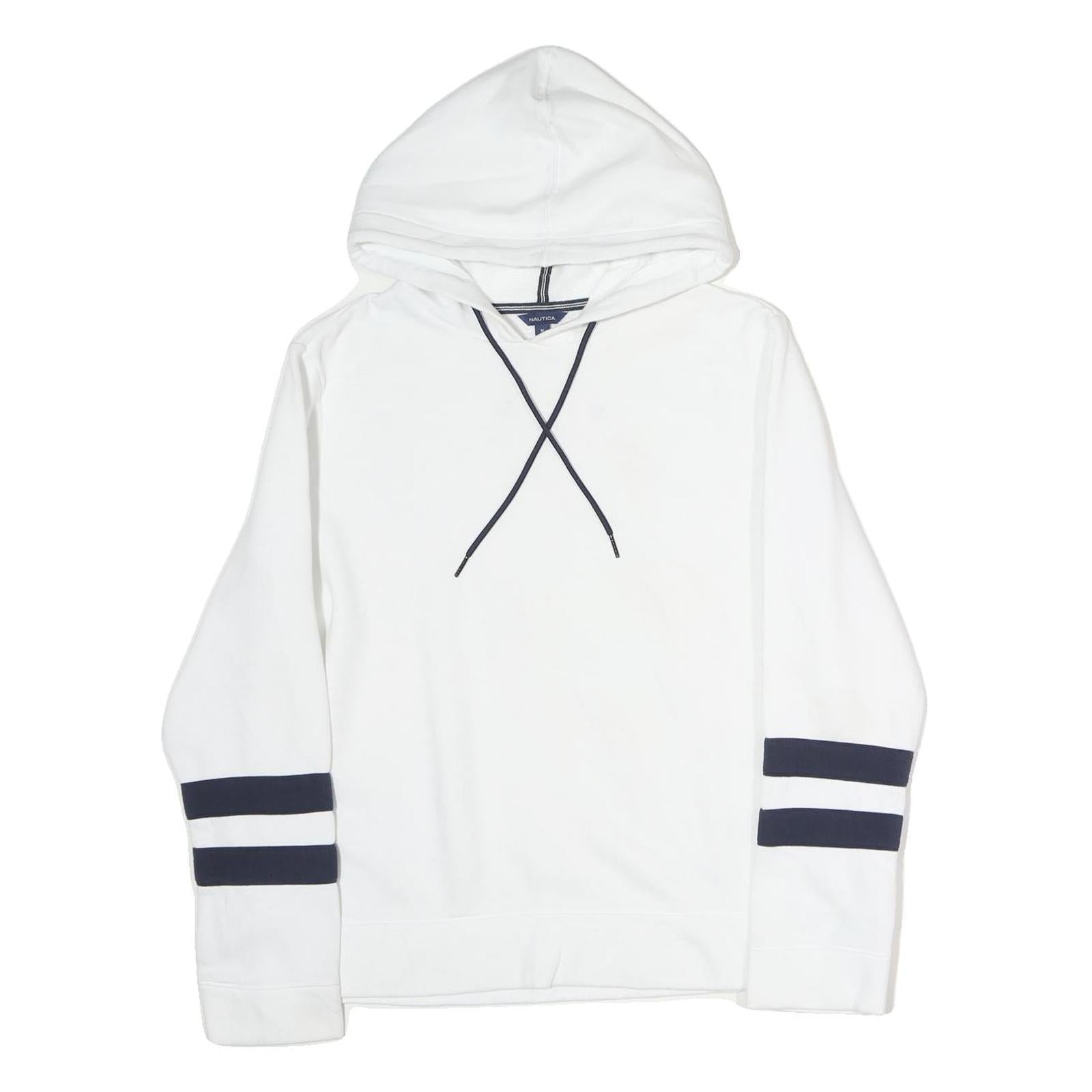 NAUTICA Mens White & Navy Hoodie M Cotton Casual Pullover Sweatshirt