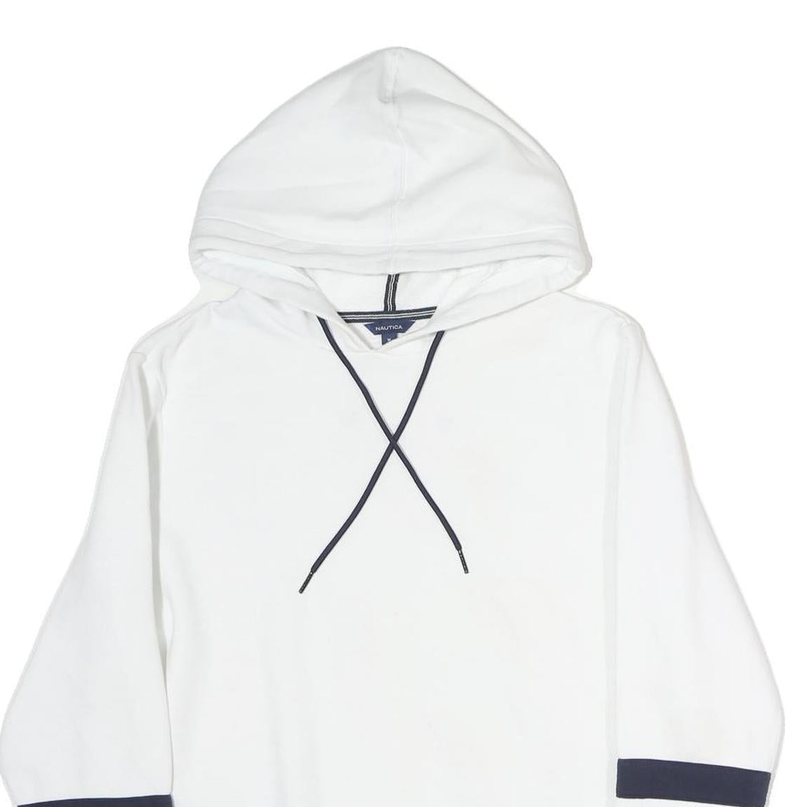 NAUTICA Mens White & Navy Hoodie M Cotton Casual Pullover Sweatshirt