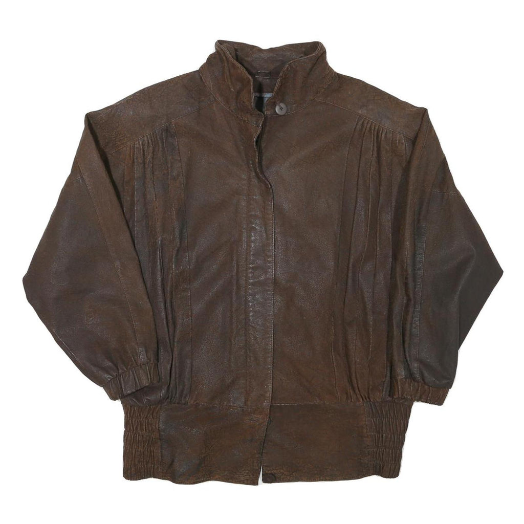 PELLE CUIR Womens Brown Leather Bomber Jacket M Woven Relaxed Fit Zip