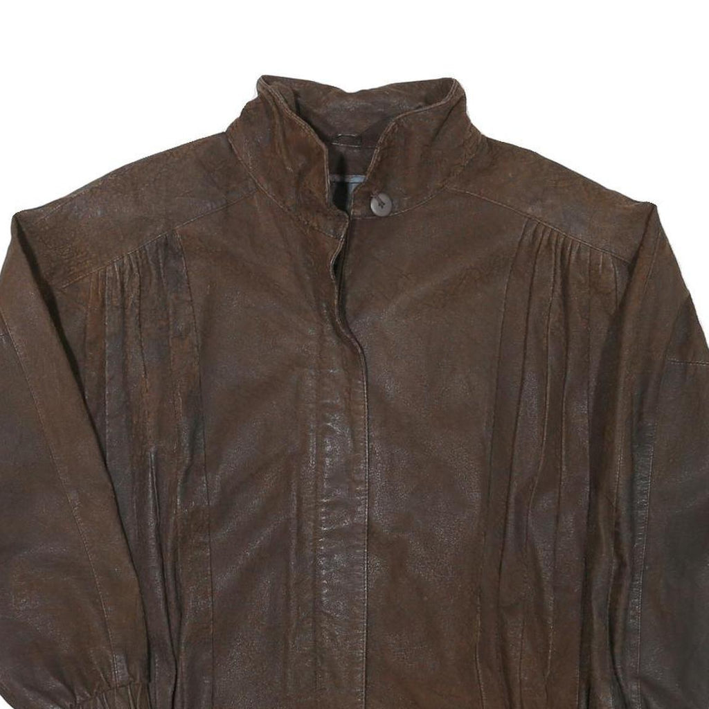 PELLE CUIR Womens Brown Leather Bomber Jacket M Woven Relaxed Fit Zip