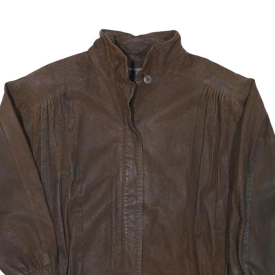 PELLE CUIR Womens Brown Leather Bomber Jacket M Woven Relaxed Fit Zip