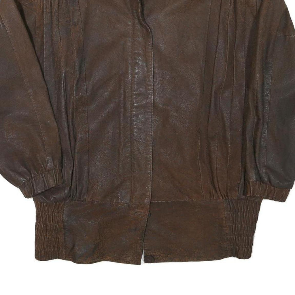 PELLE CUIR Womens Brown Leather Bomber Jacket M Woven Relaxed Fit Zip